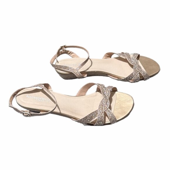 Benjamin Walk Sandals Womens 9.5M Gold Rhinestone Wedge Bridal Cocktail Holiday - Picture 13 of 15